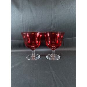 Marc Aurel Cranberry Crystal Wine Goblet Glass Column Stems Set of 2 Champagne